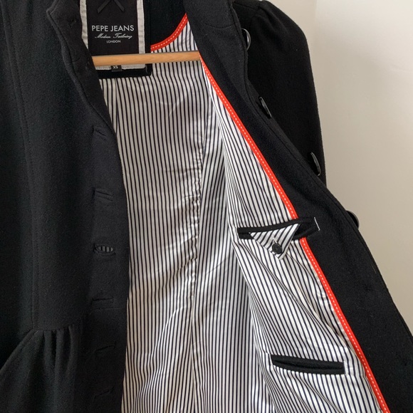 Pepe Jeans Swing/Babydoll Style Black Coat Size XS - Picture 5 of 8